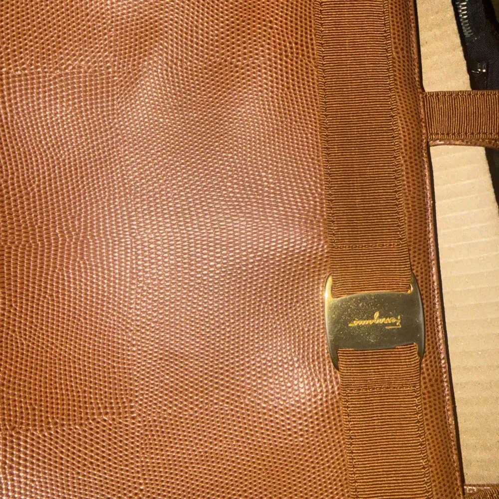 Salvatore Ferragamo Tan Textured Briefcase